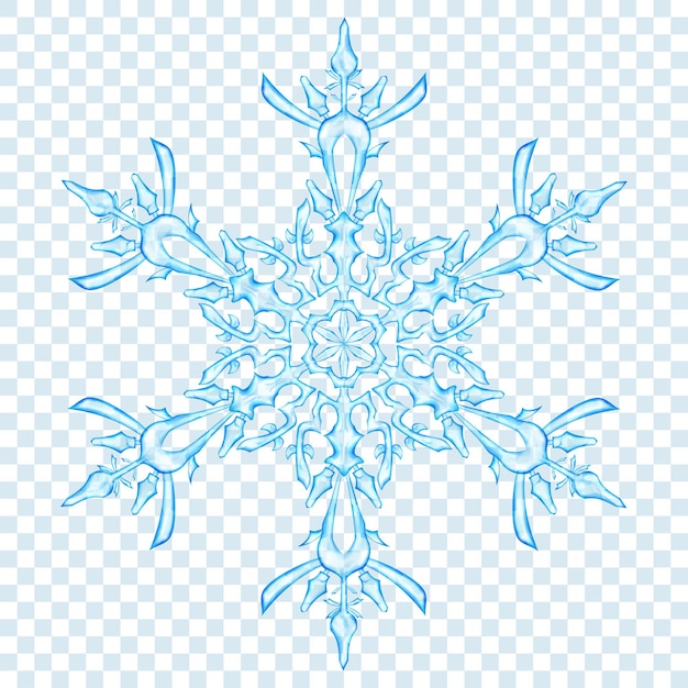 Copo de nieve de Navidad translúcido grande en colores azul claro sobre fondo transparente. Transparencia solo en formato vectorial