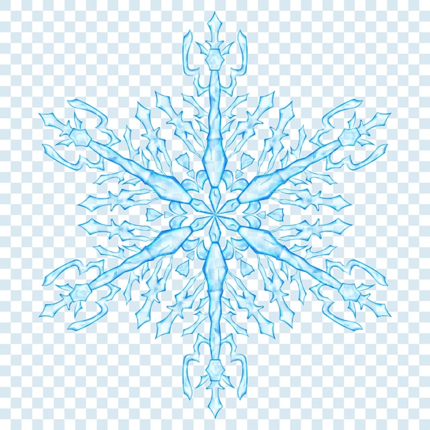 Copo de nieve de Navidad translúcido grande en colores azul claro sobre fondo transparente. Transparencia solo en formato vectorial