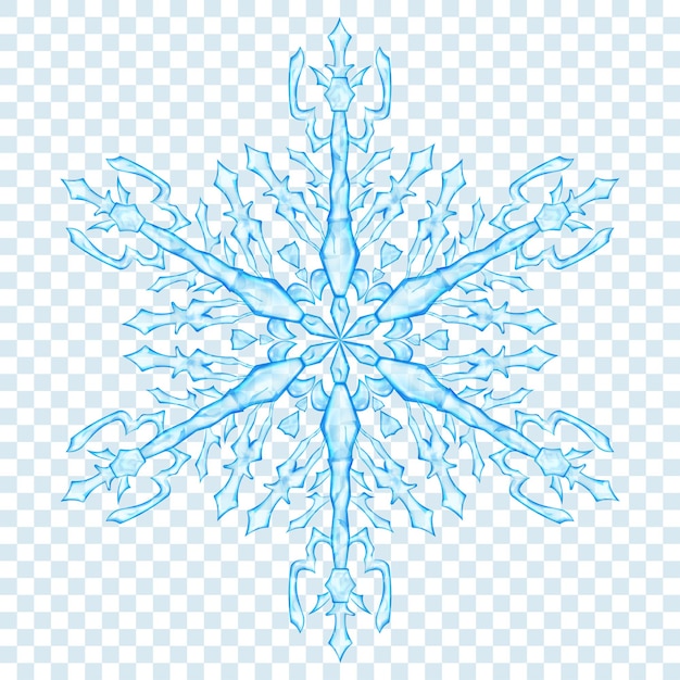 Vector copo de nieve de navidad translúcido grande en colores azul claro sobre fondo transparente. transparencia solo en formato vectorial