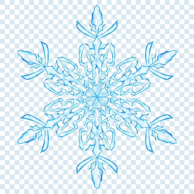 Copo de nieve de Navidad translúcido grande en colores azul claro sobre fondo transparente. Transparencia solo en formato vectorial
