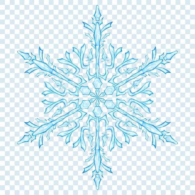 Copo de nieve de Navidad translúcido grande en colores azul claro sobre fondo transparente. Transparencia solo en formato vectorial