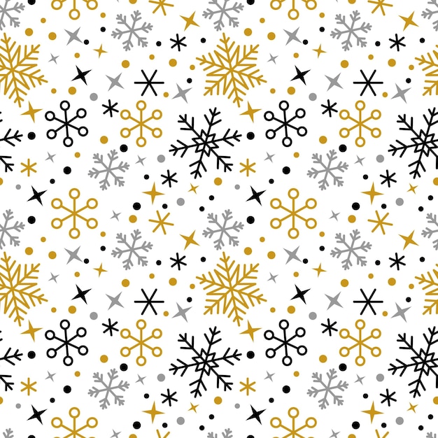 Copo de nieve negro oro plata lineal de patrones sin fisuras Invierno adornado hielo estrella fondo Copos de nieve repetir ornamento Navidad papel envoltura tela impresión papel pintado decoración Frosty Navidad Año Nuevo envoltura