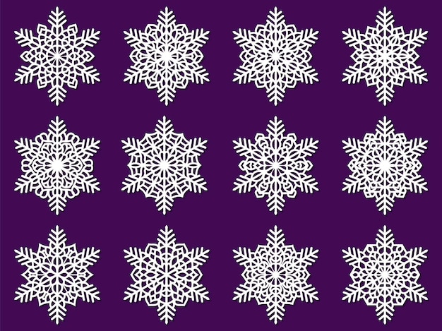 Copo de nieve de posavasos navideño con conjunto de plantillas vectoriales Lotus Mandala para cortar e imprimir Orienta