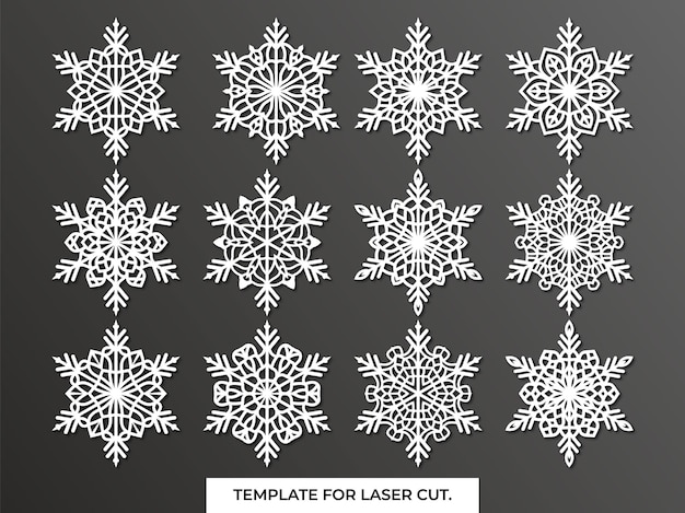 Copo de nieve de posavasos navideño con conjunto de plantillas vectoriales Lotus Mandala para cortar e imprimir