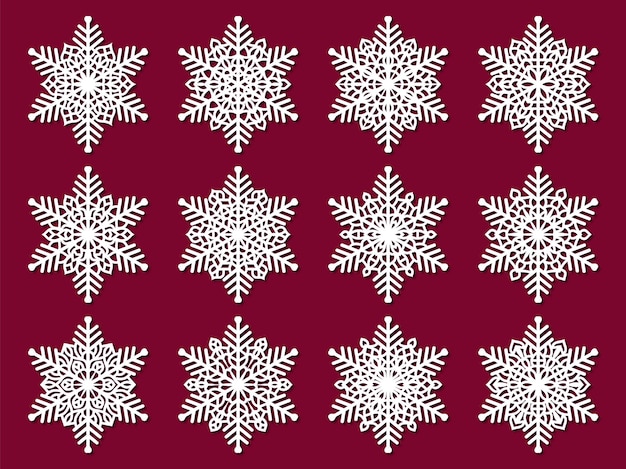 Copo de nieve de posavasos navideño con conjunto de plantillas vectoriales Lotus Mandala para cortar e imprimir