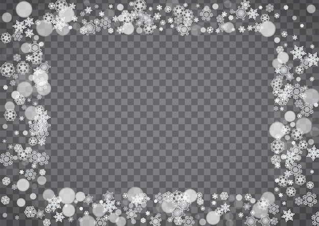 Copo de nieve de ventisca sobre fondo transparente Ventas de invierno Diseño de Navidad y año nuevo para venta de banner de invitación de fiesta Ventana de invierno horizontal Ventisca aislada con copos de nieve Copos de plata