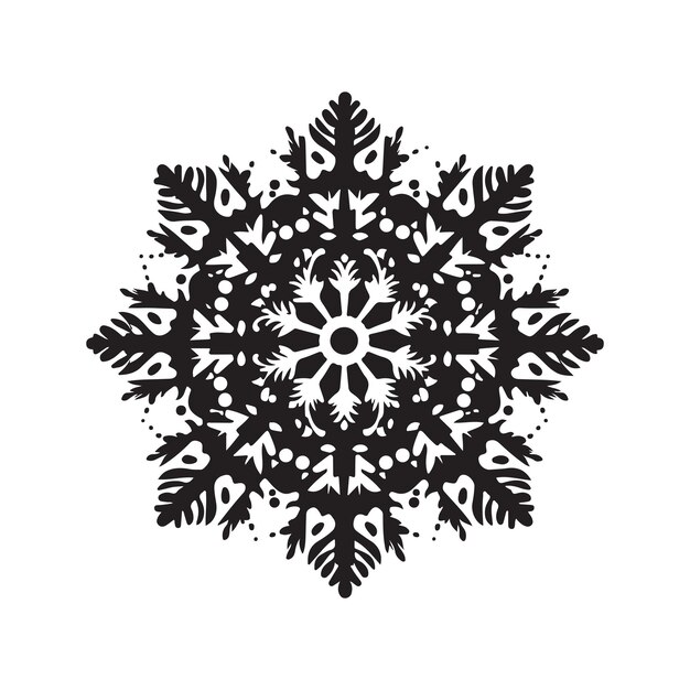 Copo de nieve vintage logo concepto blanco y negro color dibujado a mano ilustración
