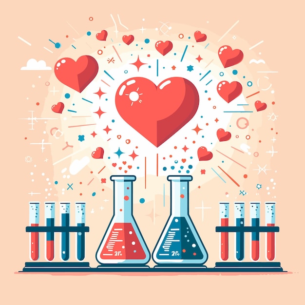 Vector copón de química con corazones de amor ilustración vectorial en estilo plano