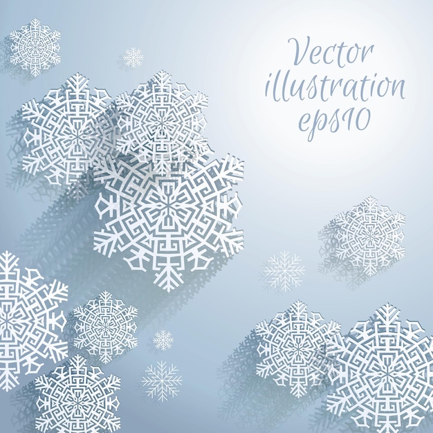Copos de nieve abstractos 3D. Fondo de Navidad. Ilustración vectorial eps 10