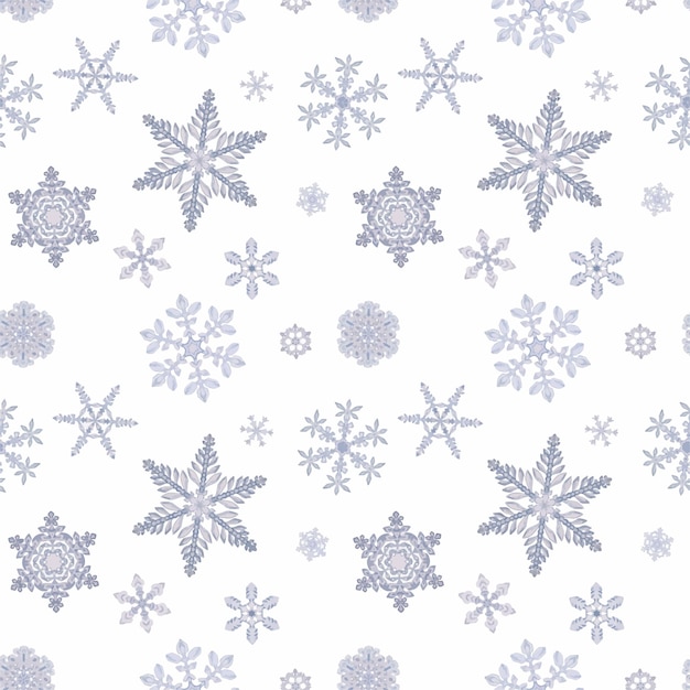 Copos de nieve acuarela dibujados a mano cristales de hielo de agua azul plata congelados en invierno Ilustración aislada de patrones sin fisuras fondo blanco Diseño para invitación de tarjeta de sitio web de impresión de carteles de vacaciones