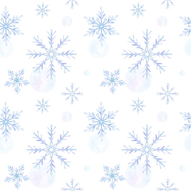 Copos de nieve Acuarela de patrones sin fisuras Fondo decorativo de invierno con copos de nieve dibujados a mano