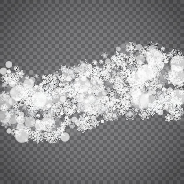 Copos de nieve aislados sobre fondo gris transparente Ventas de invierno Diseño de Navidad y año nuevo para venta de banner de invitación de fiesta Ventana de nieve de invierno Copos de nieve aislados de cristal mágico Copos de plata