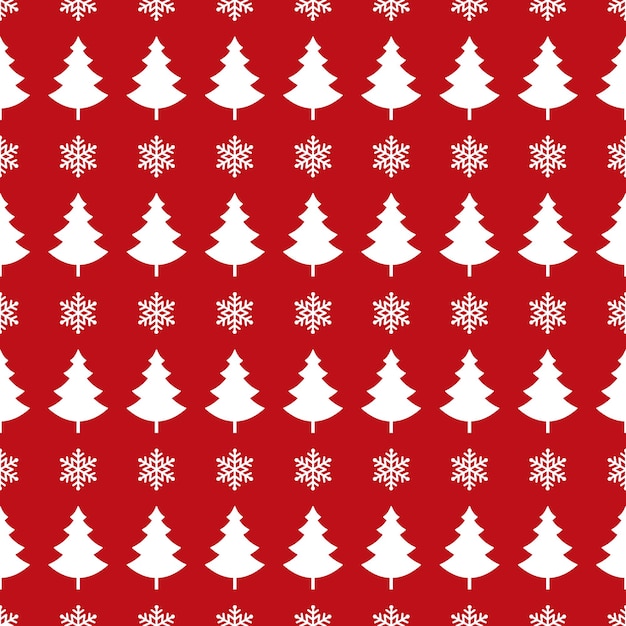 copos de nieve de árbol de Navidad tarjeta de patrón sin costuras fondo rojo
