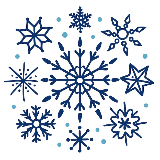 copos de nieve arte y ilustración vectorial de clipart dibujado a mano