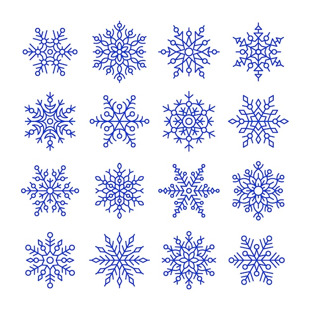 copos de nieve azules conjunto de líneas delgadas