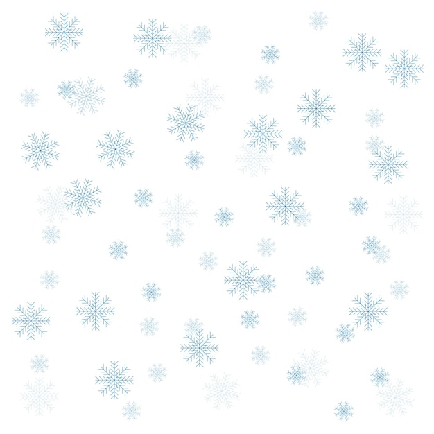 Copos de nieve azules de diferentes tamaños y transparencia sobre un fondo blanco Ilustración vectorial Patern Concepto de invierno