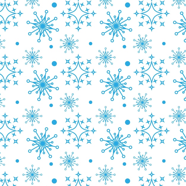 Copos de nieve azules y estrellas sobre un fondo blanco Vector patrón sin costuras Concepto de invierno