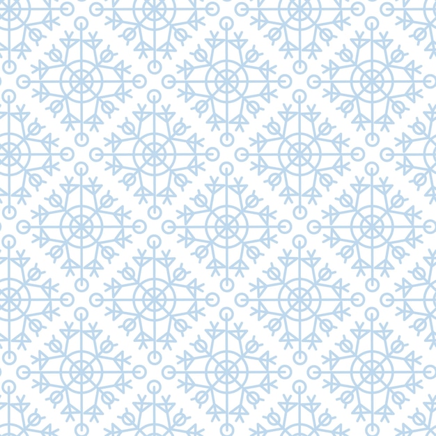 Copos de nieve azules sobre un fondo blanco. Feliz Navidad geométrica de patrones sin fisuras. Copos de nieve minimalistas primitivos.