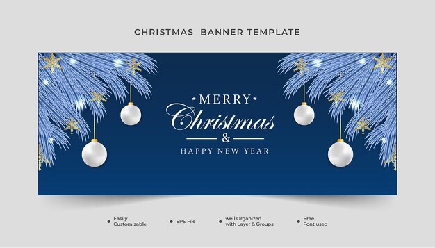 Copos de nieve de banner navideño realista y bola blanca Luz navideña