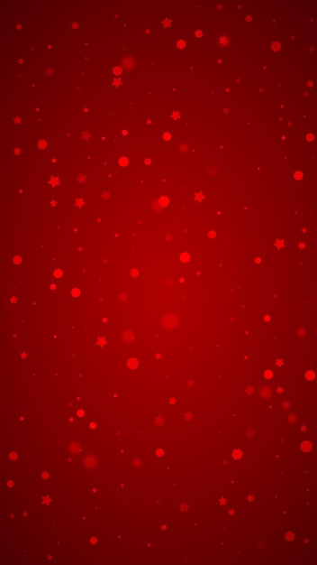 Copos de nieve cayendo fondo de Navidad Sutiles copos de nieve voladores y estrellas sobre fondo rojo de Navidad Bellamente cayendo copos de nieve superpuestos Ilustración vectorial vertical