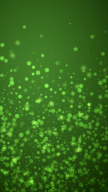 Copos de nieve cayendo fondo de Navidad Sutiles copos de nieve voladores y estrellas sobre fondo verde de Navidad Bellamente cayendo copos de nieve superpuestos Ilustración vectorial vertical