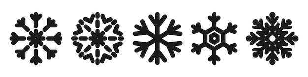 Copos de nieve. Conjunto de copos de nieve de invierno negro en diseño plano. Ilustración vectorial