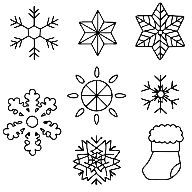copos de nieve elementos contorno libro de colorear página dibujo de arte de línea