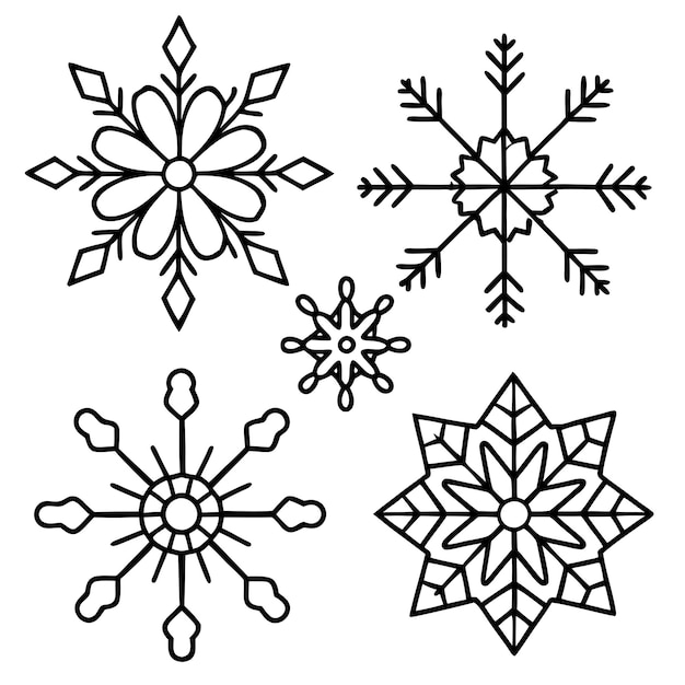 copos de nieve elementos contorno libro de colorear página dibujo de arte de línea