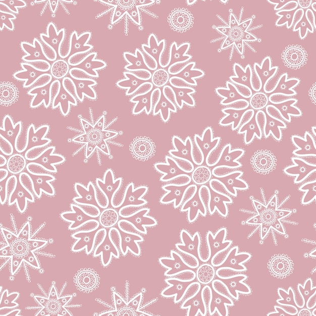 Los copos de nieve de encaje de Navidad Patrón sin costuras Rosa vieja Fondo Ilustración vectorial de Navidad