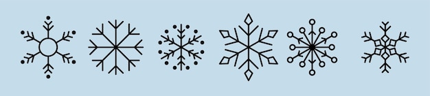 Vector copos de nieve de invierno aislados conjunto de iconos de línea simple decoración para la temporada de invierno