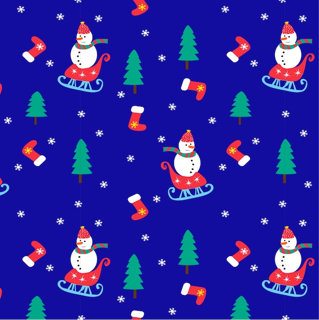 Copos de nieve de Navidad y Snowman seamless pattern background