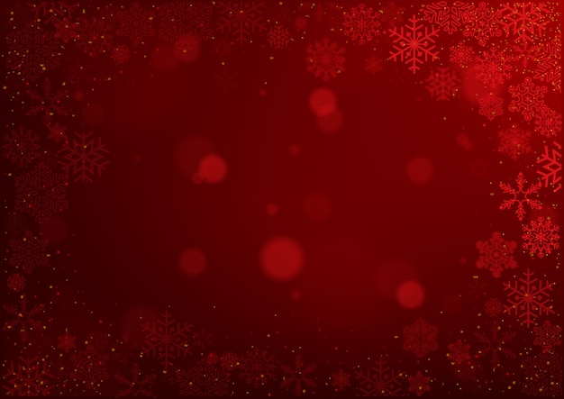 Copos de nieve de Navidad sobre fondo rojo Bokeh