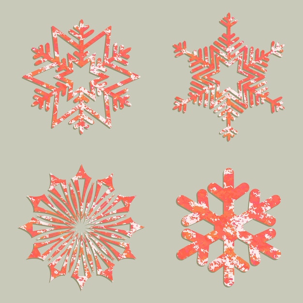 Copos de nieve navideños con manchas rojas elemento de diseño conjunto