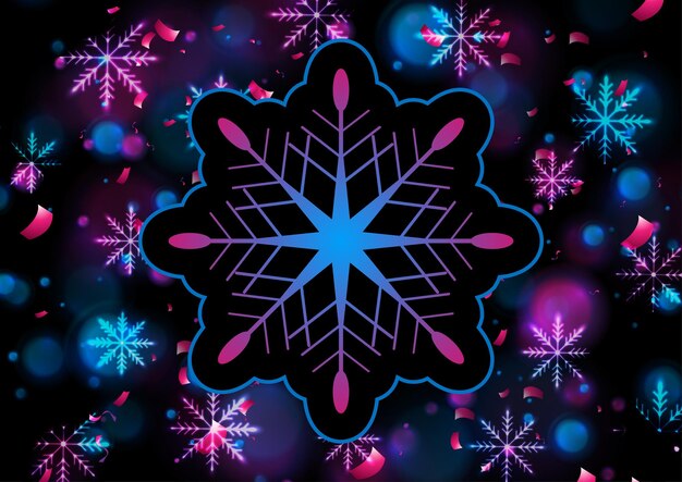 Los copos de nieve de neón azul púrpura son un fondo resplandeciente abstracto