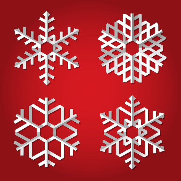 Vector copos de nieve de origami de navidad en rojo