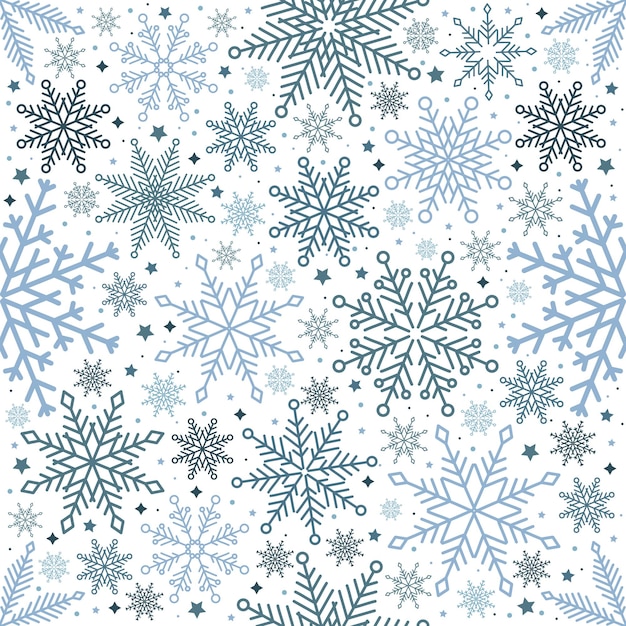 Copos de nieve de patrones sin fisuras de Navidad simple con diferentes adornos sobre fondo negro