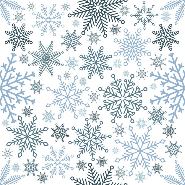 Copos de nieve de patrones sin fisuras de Navidad simple con diferentes adornos sobre fondo negro