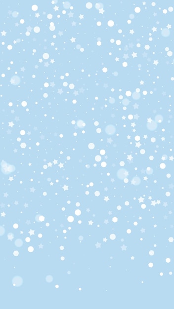 Los copos de nieve que caen en el fondo de la Navidad Los subtiles copos de Nieve y estrellas que vuelan en el fondo azul claro del invierno Los hermosos copos de neve que caen se superponen Ilustración vectorial vertical