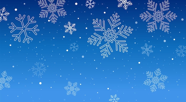 Los copos de nieve que caen sobre un fondo azul son elementos decorativos para la Navidad.