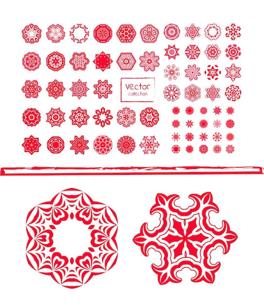 Vector copos de nieve rojos sobre fondo blanco.