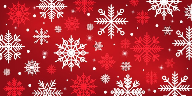 Copos de nieve sobre un patrón de fondo rojo