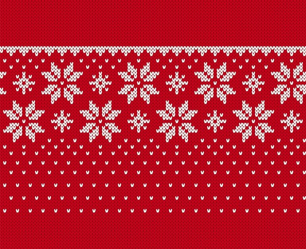 Copos de nieve en tejido de patrones sin fisuras Textura de punto navideño con borde ornamental Adorno de isla justa