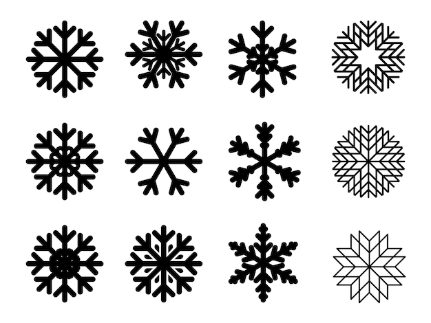 Copos de nieve vectoriales de diseño plano conjunto de elementos de decoración de navidad y año nuevo. ilustración vectorial.