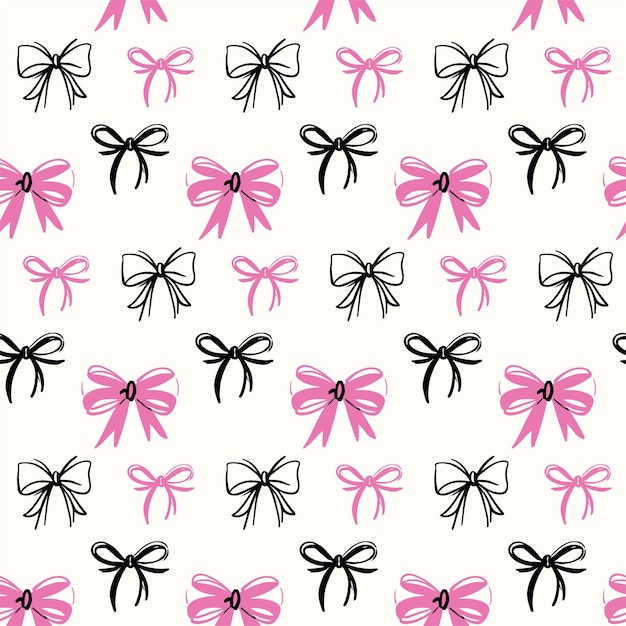 Coquette Bow Ribbon Patrón sin costura Fondo Arco vintage y diseño de cinta dibujado a mano