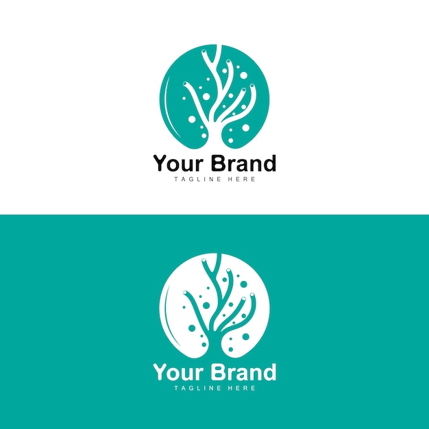 Coral Logo Mar Plantas Lugar Animales Marinos Océano Vector Algas Iconos