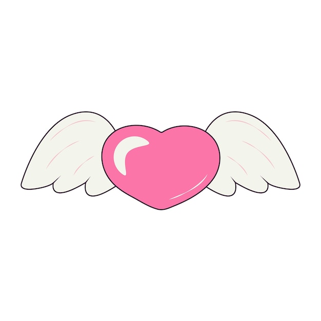 Corazón con alas en estilo retro para el día de san valentín