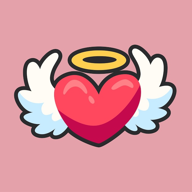 Corazón con alas y Halo con diseño vectorial plano de contorno