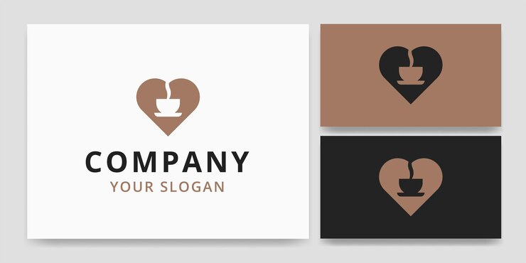 Vector corazón de amor con idea de logotipo de espacio negativo de taza de café
