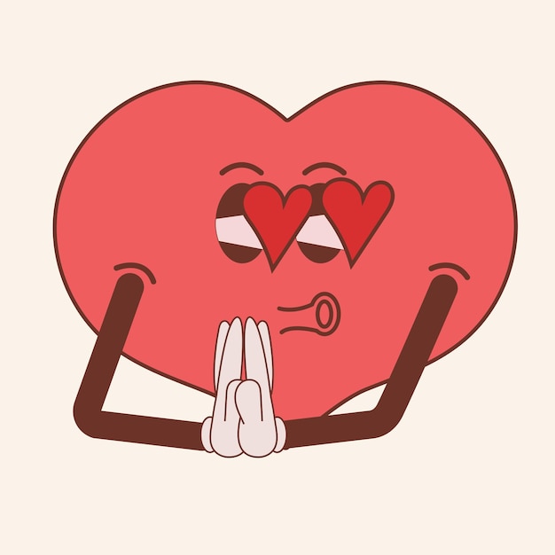 El corazón del amor con un regalo en el estilo groovy vintage
