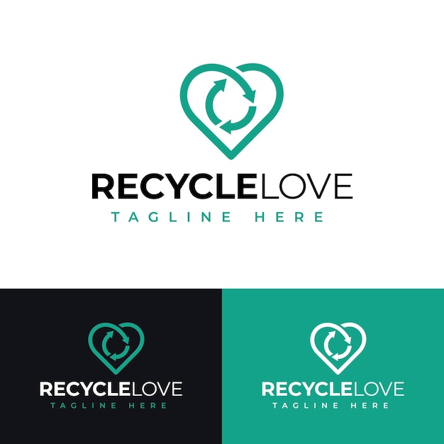 El corazón de amor único recicla la industria verde mejores bienes símbolo de la vida icono logotipo plano diseño vectorial de acciones